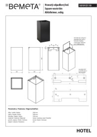 Відро для сміття Bemeta Hotel настінне 25 л нержавіюча сталь чорний мат 101915110
