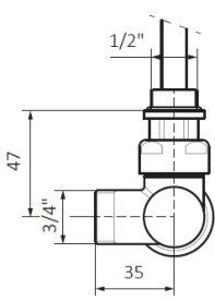 Вентиль Terma Cylinder інтегрований термостатичний кутовий із трубкою лівий метал чорний TGZTCZ006