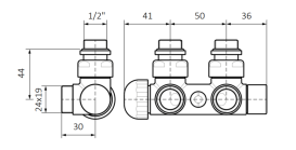 Вентиль Terma Cylinder интегрированный термостатический угловой с трубкой правый металл хром TGZTCR006