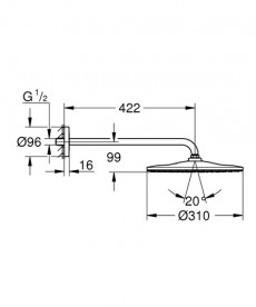 Верхний душ Grohe Rainshower Mono 310 с кронштейном 1 режим фантомный черный 22121KF0
