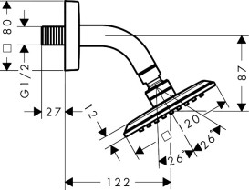 Верхний душ Hansgrohe Axor Citterio C 1jet EcoSmart 120х120 мм с кронштейном полированное золото 28810990