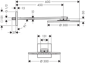Верхний душ Hansgrohe Axor ShowerSolutions Ø300 мм 1 режим с держателем матовый никель 35300820