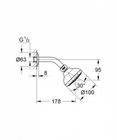Верхний душ с настенным кронштейном Grohe New Tempesta 100 латунь/пластик хром 26088001