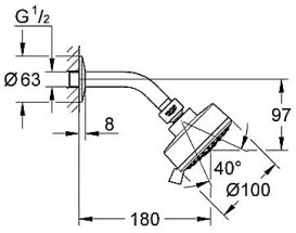 Верхний душ с настенным кронштейном Grohe New Tempesta Cosmopolitan 100 латунь/пластик хром 26090001