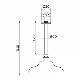 Верхний душ с потолка GRB Hidromasaje 1866 с кронштейном хром 05045009