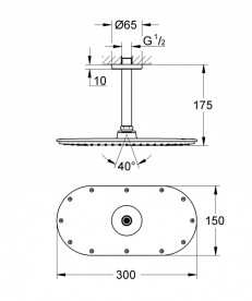 Верхній душ з стельовим кронштейном GROHE Rainshower Cosmopolitan Metal 30х15 хром / білий 26059LS0