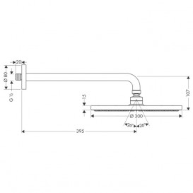 Верхній душ з тропічним душем Hansgrohe колекція Raindance S 300 Air EcoSmart 1jet хром 26601000