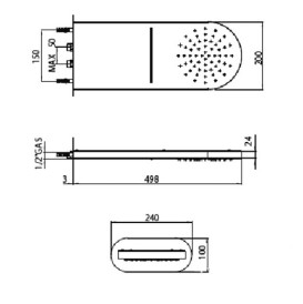 Верхній душ зі стіни Bossini Sydney 200х498 мм з каскадом матовий чорний I00571000073008