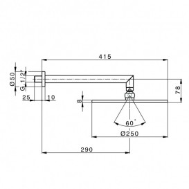 Верхній душ зі стіни David ART з кронштейном латунь чорний матовий 15014140B