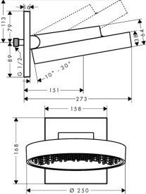 Верхний душ со стены Hansgrohe Rainfinity 250 1 режим EcoSmart бронза 26227140