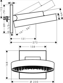 Верхний душ со стены Hansgrohe Rainfinity 250 1 режим EcoSmart золото 26227990