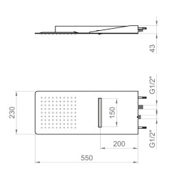 Верхній душ із стіни Ponsi 23х55 см нержавіюча сталь хром BNSOFXSF33