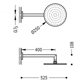 Верхний душ со стены Tres Ø 250 мм с кронштейном хром 134232