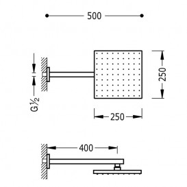 Верхний душ со стены Tres 250х250 мм с кронштейном хром 134233