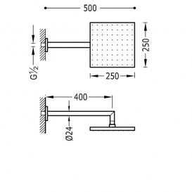 Верхний душ со стены Tres 250х250 мм с кронштейном хром 03423101