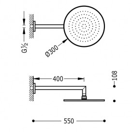 Верхній душ зі стіни Tres Ø 300 мм з кронштейном хром 134432