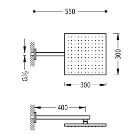 Верхний душ со стены Tres 300х300 мм с кронштейном хром 134433