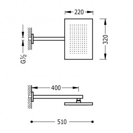 Верхний душ со стены Tres 320х220 мм с кронштейном хром 29953202