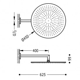 Верхний душ со стены Tres Ø 450 мм с кронштейном хром 29953204