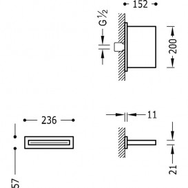 Верхний душ со стены Tres Inox 152х236 мм водопад золото 29990304OR