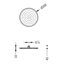Верхній душ Tres Ø 300 мм з шарніром чорний матовий 13413730NM