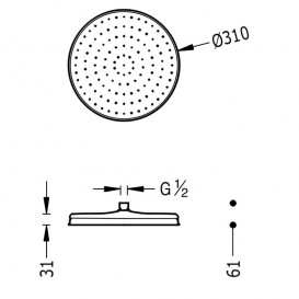 Верхний душ Tres Ø 310 мм с шарниром хром 29933703