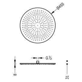 Верхний душ Tres Ø 450 мм с шарниром золото 29963204OR