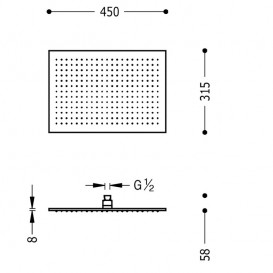 Верхний душ Tres 450x315 мм с шарниром золото 29963203OR