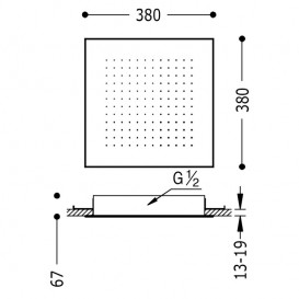 Верхний душ Tres Inox 380х380 мм 1 тип струи сталь 134944AC