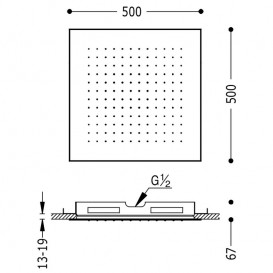 Верхній душ Tres Inox 500х500 мм 1 тип струменя білий матовий 134951BM