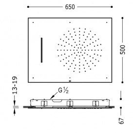 Верхний душ Tres Inox 500х650 мм 2 типа струи сталь 29997001AC