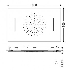 Верхний душ Tres Inox 500х800 мм 2 типа струи сталь 29996601AC