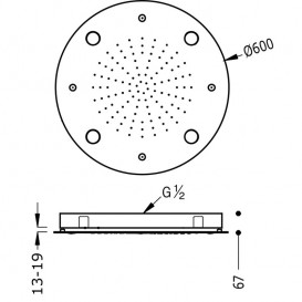 Верхний душ Tres Inox Ø 600 мм 2 типа струи хромотерапия хром 29995801