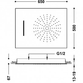 Верхний душ Tres встраиваемый 650х500 мм нержавеющая сталь матовое золото 29997001OM