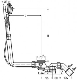 Сифон для нестандартных ванн Viega Multiplex 1070 мм без накладок 308889