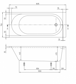 Ванна акриловая прямоугольная Villeroy&Boch коллекция O.Novo 170x75х47 UBA170CAS2V-01