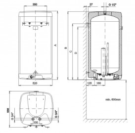 Водонагрівач електричний накопичувальний Drazice OKHE 100 навісний вертикальний 140810801