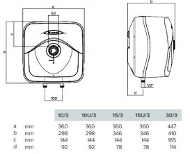 Водонагрівач накопичувальний Ariston ANDRIS RS 15U / 3 електричний з верхнім підключенням 3100634