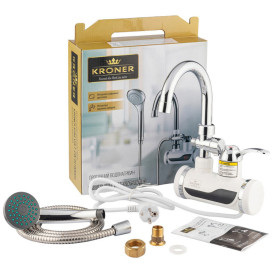 Водонагрівач проточний Kroner KRM Volt-CW191WMDS із краном та душовим гарнітуром хром/білий CV023249