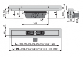 Водовідвідних жолоб AlcaPlast Wall з порогами для цільної решітки та фіксованим коміром до стіни APZ16-300