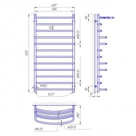 Водяний полотенцесушитель Laris Євромікс П12 600x1200 мм з полицею 71207698