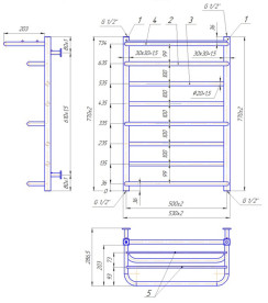 Водяна сушка для рушників Mario Inox Люксор 770х530/500 з полицею нержавіюча сталь хром 4820258987108