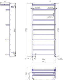 Водяна сушка для рушників Mario Inox Люксор 1170х530/500 з полицею нержавіюча сталь хром 4820258987115