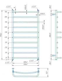 Водяной полотенцесушитель Mario Inox Люкс 970х530/500 нержавеющая сталь хром 4820258987047