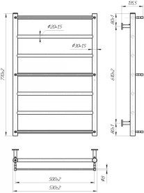 Водяной полотенцесушитель Mario Inox Одиссей 770х530/500 нержавеющая сталь хром 4820258987191