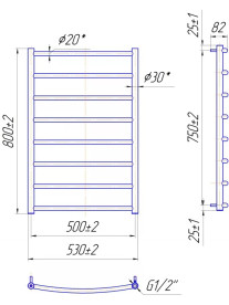 Водяной полотенцесушитель Mario Классик 800x530/500 черный матовый 4820258983094