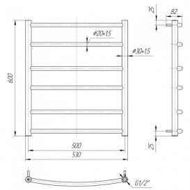 Водяной полотенцесушитель Mario Классик 600x530/500 мм нержавеющая сталь 4820111350292