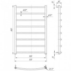 Водяной полотенцесушитель Mario Классик 800x530/500 мм нержавеющая сталь 4820111350315
