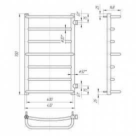 Водяной полотенцесушитель Mario Люкс Б/П 1 700x450/600 мм нержавеющая сталь 4820111352494