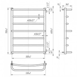 Водяной полотенцесушитель Mario Люкс Б/П 1/2'' 700x550/600 мм нержавеющая сталь 4820111353552